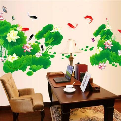 DECAL DÁN TƯỜNG ĐẦM SEN VÀ HOA MẪU ĐƠN