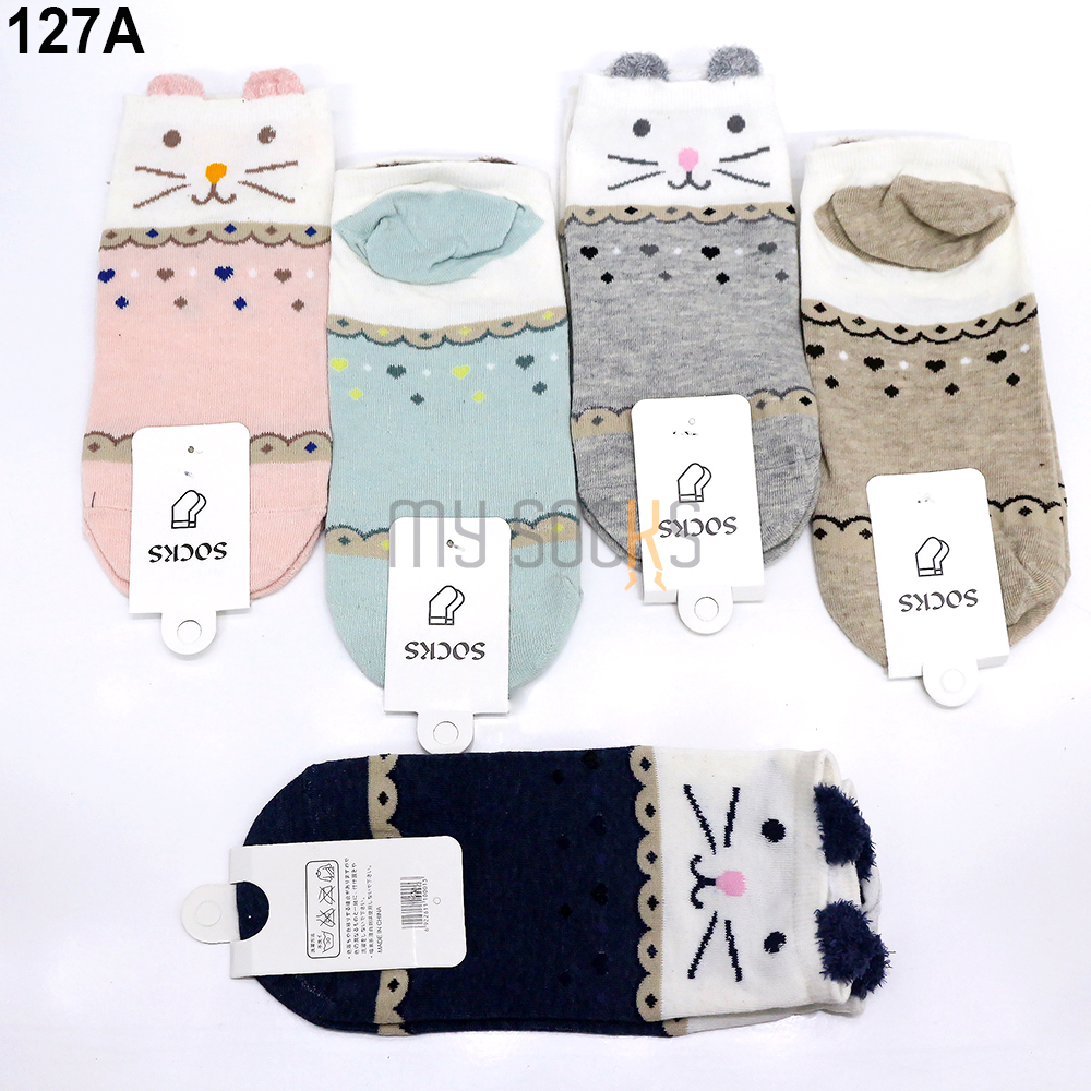 Vớ nữ cotton mèo 3D cổ thấp