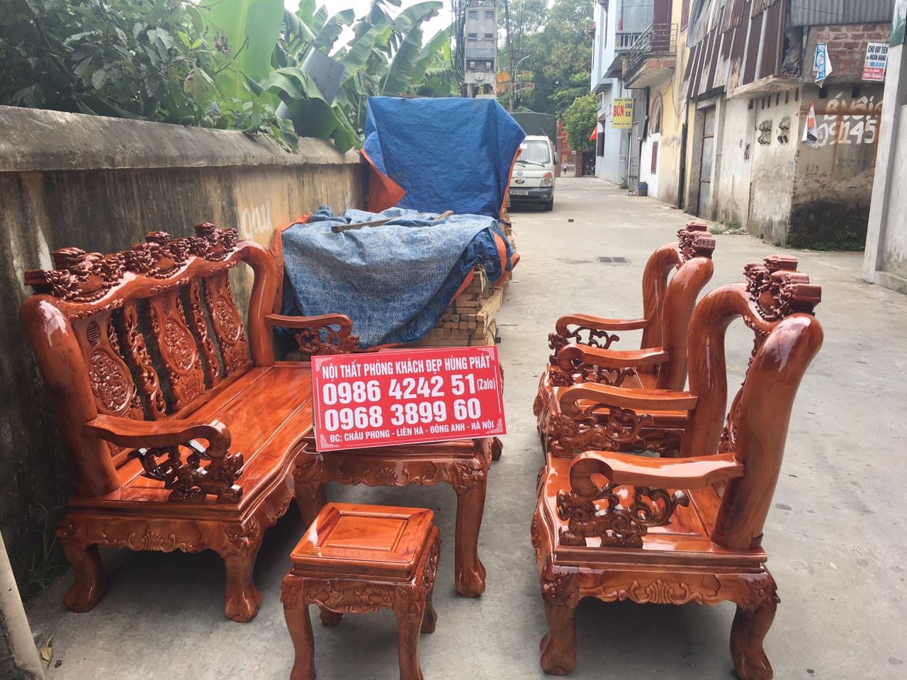 Bộ bàn ghế Nghê 3 Đầu gỗ xà cừ