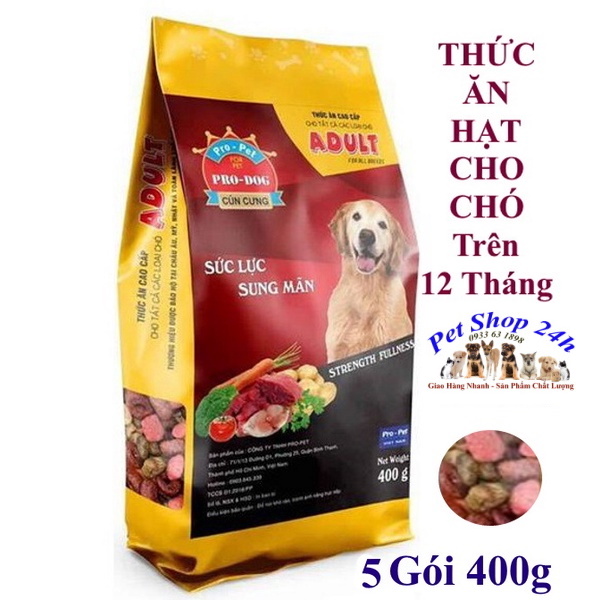 Combo 5 gói thức ăn hạt cho chó trưởng thành pro-dog adult gói 400g xuất xứ pro-pet việt nam dinh dưỡng hoàn chỉnh cho chó