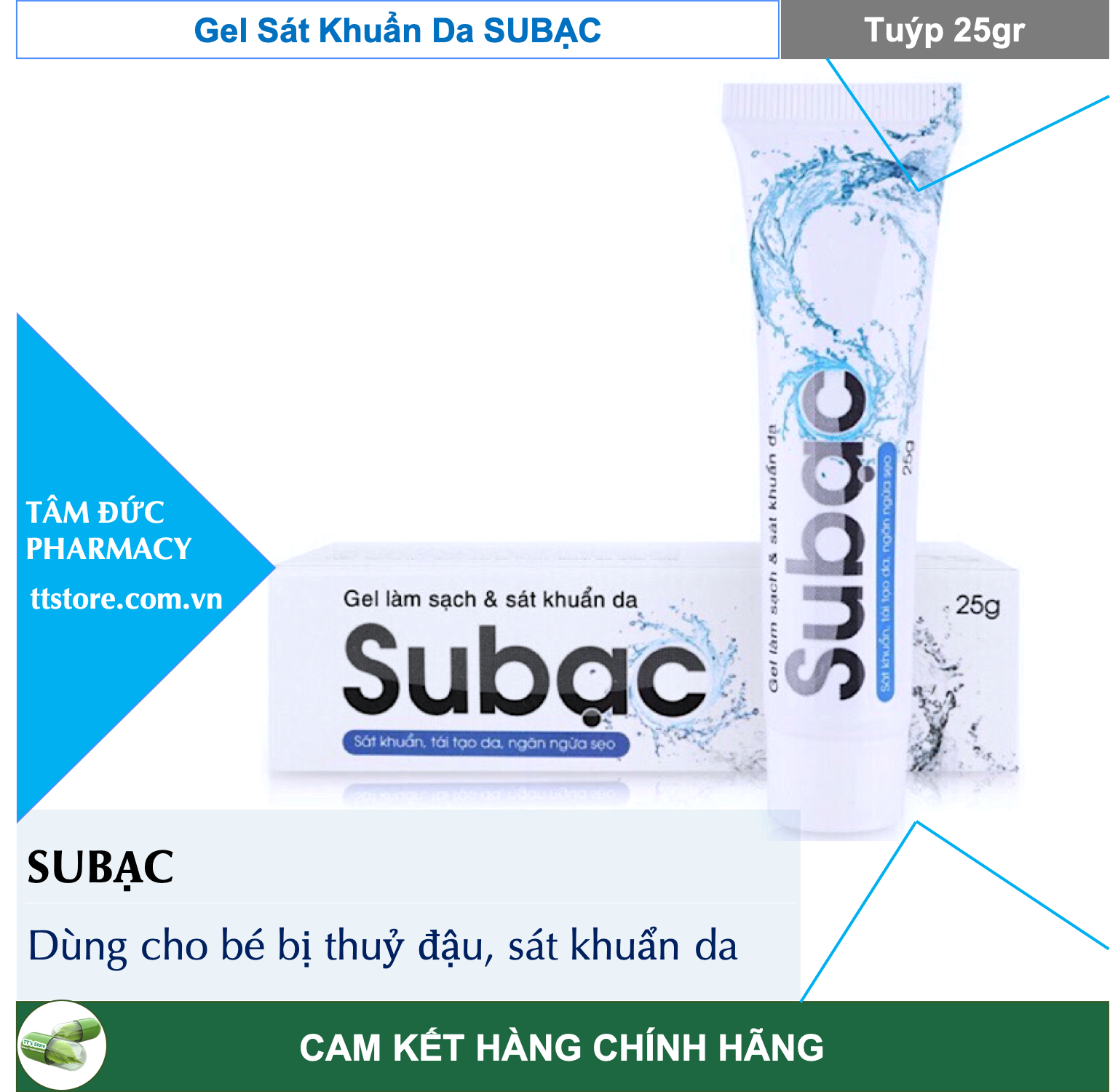 Gel Subạc 25gr Giúp làm sạch sát khuẩn tái tạo da và ngăn ngừa sẹo Su Bạc / subac