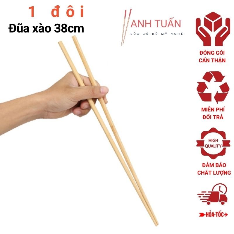 Đũa xào gỗ tự nhiên không cong không mốc 1 đôi dài 38cm - BeTop Store