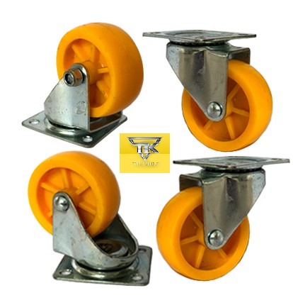 Bộ 4 bánh xe 70mm nhựa màu vàng xoay 360 độ