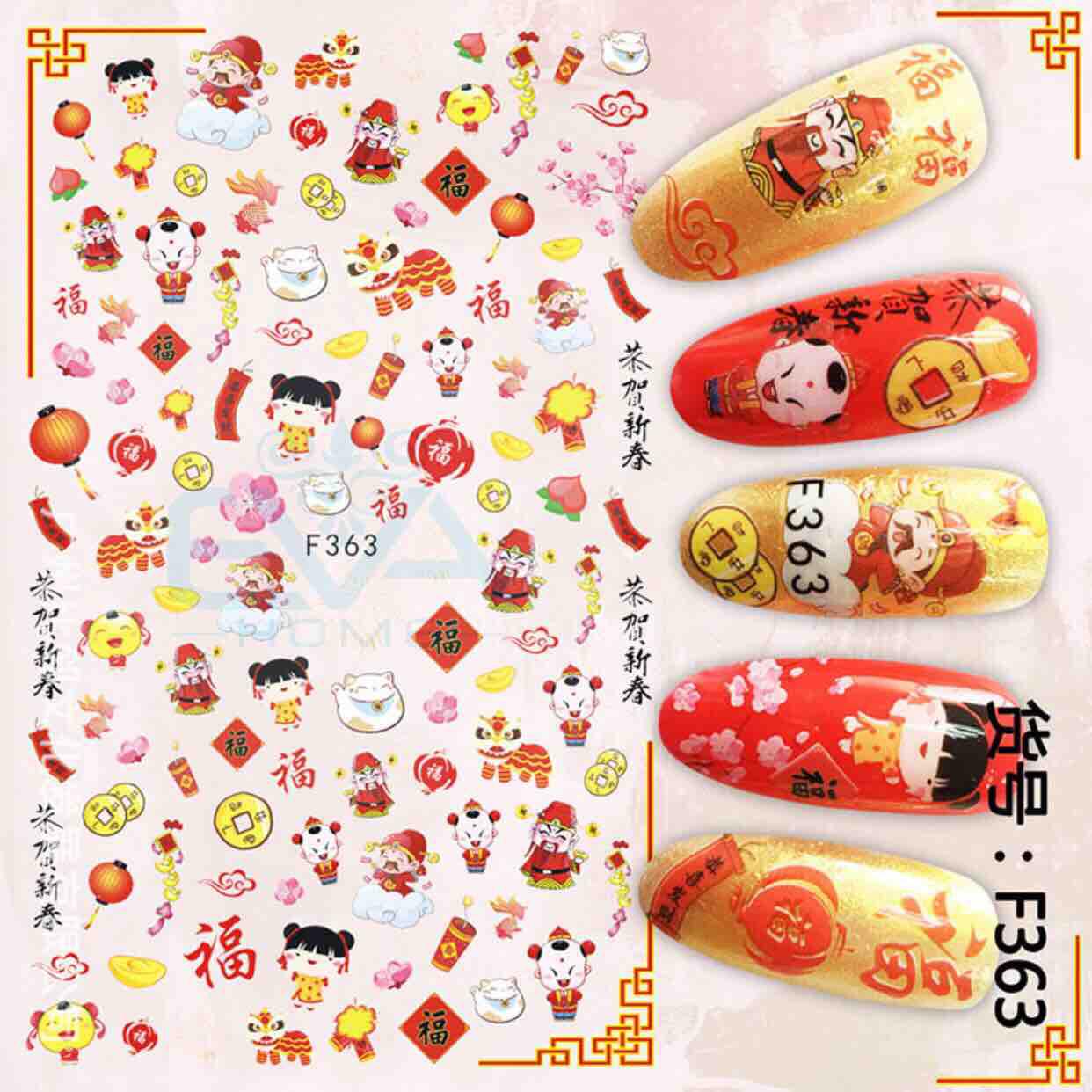 [HCM]STICKER DÁN MÓNG TAY HOẠ TIẾT TẾT ĐÓN XUÂN