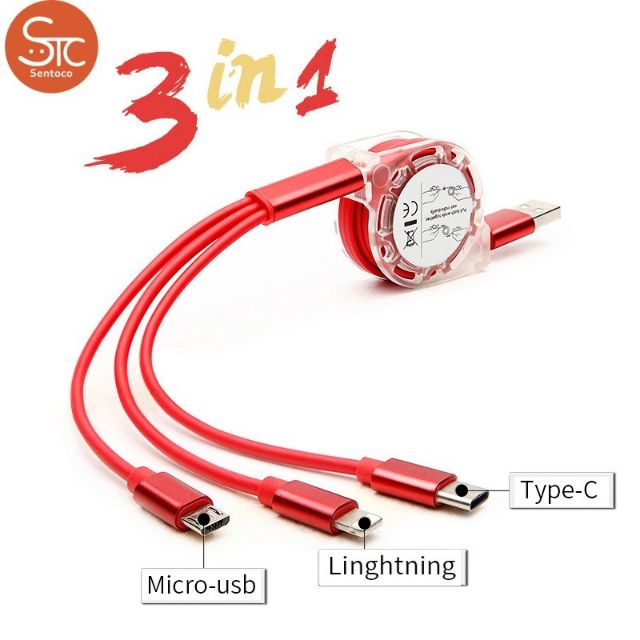 CÁP SẠC 3 ĐẦU CÓ DÂY RÚT CHỐNG RỐI