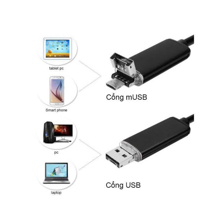 Camera nội soi 5.5mm đầu kết nối 2 trong 1 (hỗ trợ điện thoại Android và máy tính)