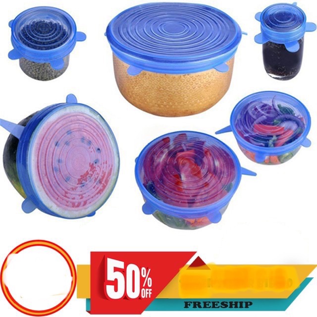 Bộ 6 nắp đậy silicon thay thế màng bọc thực phẩm