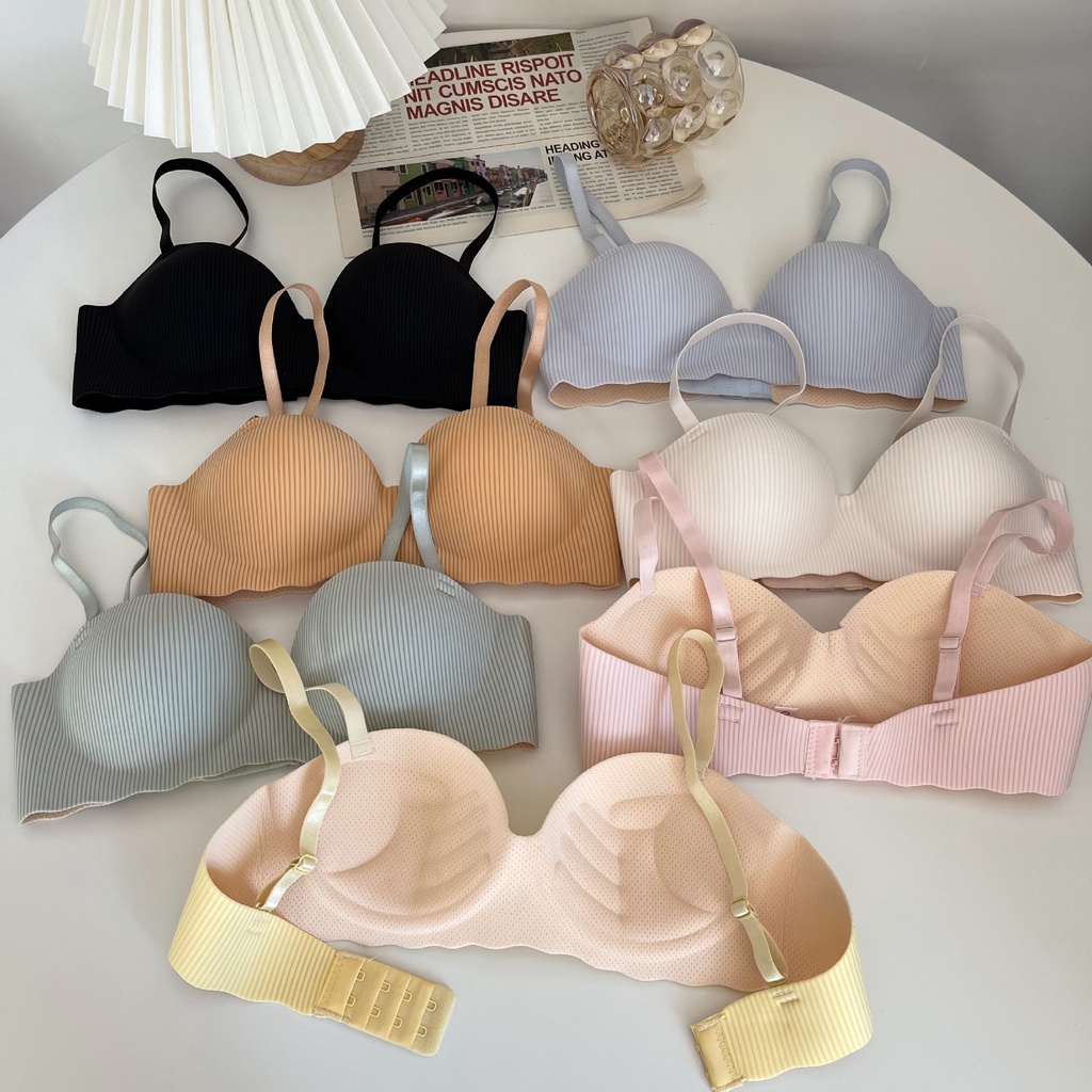 Female underwear suits, shirt rubber cup horizontal Plaid cushion hand lift chest soft smooth