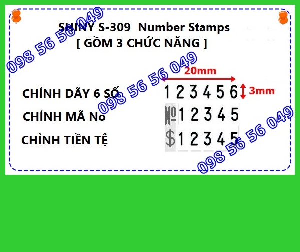 Con Dấu Đóng 6 Số Shiny PET-309, dấu đóng số ( 6 Numbering Stamp )