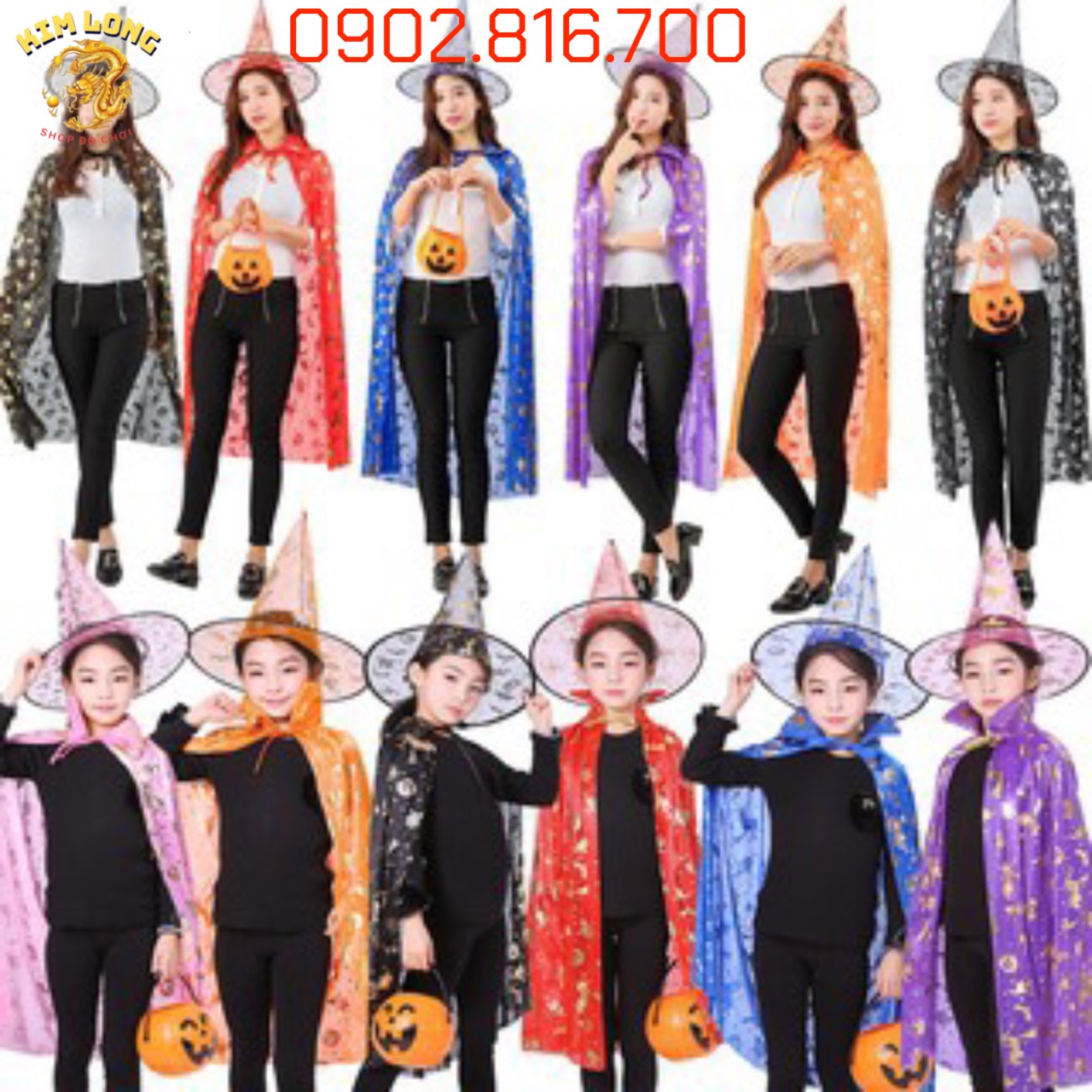 Áo Choàng và nón phù thuỷ trang phục hoá trang Halloween