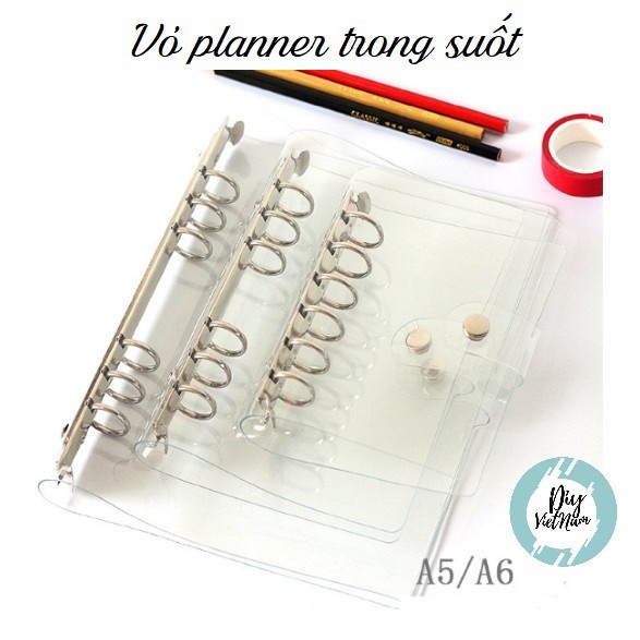 Sổ Còng Trong Suốt Binder – A4 B5 A5 A6 A7 – Tặng Giấy A5 20 Lỗ – Planner/Journaling