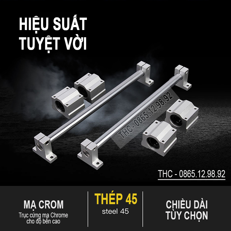 Bộ thanh ray trượt tròn phi 25mm (1 thanh SC25 dài 1,5 mét + 2 bi trượt SCS25UU + 2 gối đỡ SK25)