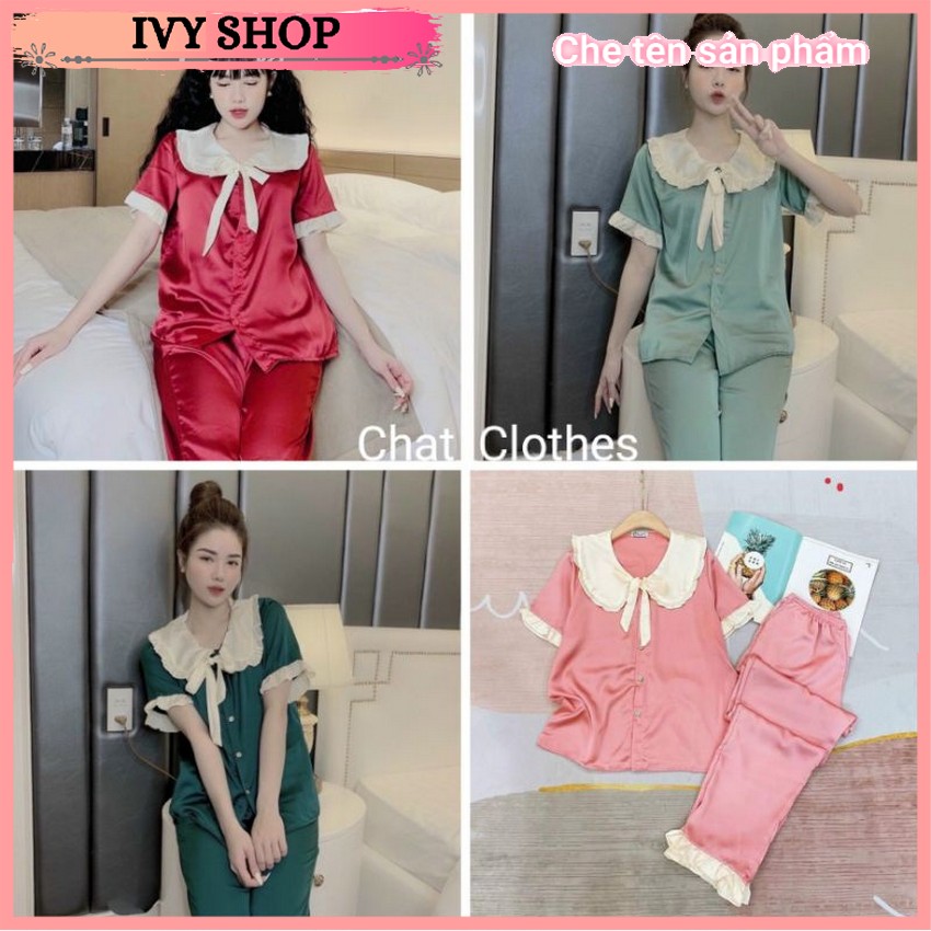 Bộ ngủ nữ cộc tay cổ bèo gợi cảm quần đùi - quần dài. bộ ngủ lụa satin tiểu thư cổ bèo gợi cảm - cộc dài - cộc đùi ivyshop