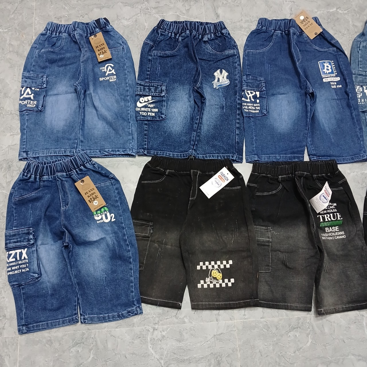 Quần bò jeans ngố lửng cho bé trai 25-50kg, chất mềm dày dặn xịn đẹp