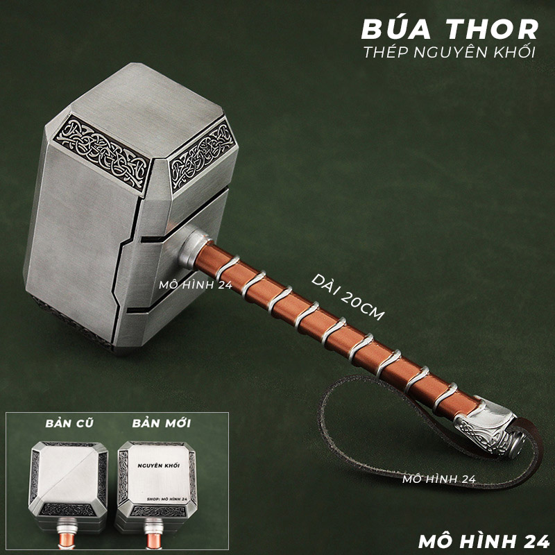 Búa Thor Mjolnir 20cm bằng Thép Không Gỉ Mô hình kim loại tỉ lệ 1: 1,5 Marvel Avenger
