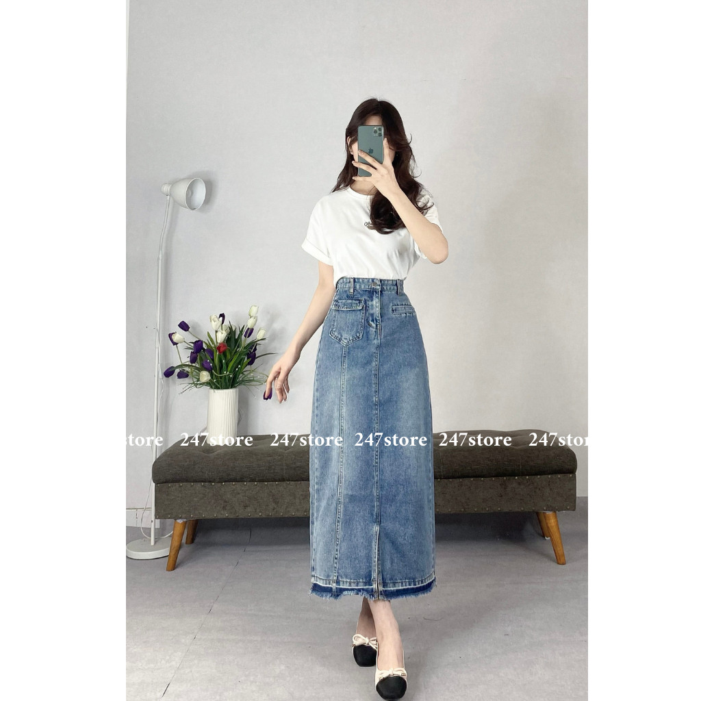Chân váy jeans dáng dài cvjean6809