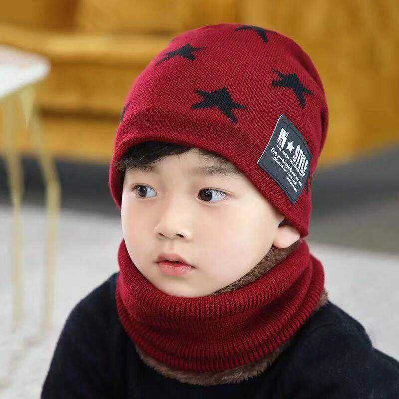 MŨ LEN KÈM KHĂN ỐNG GIỮ ẤM CHO BÉ