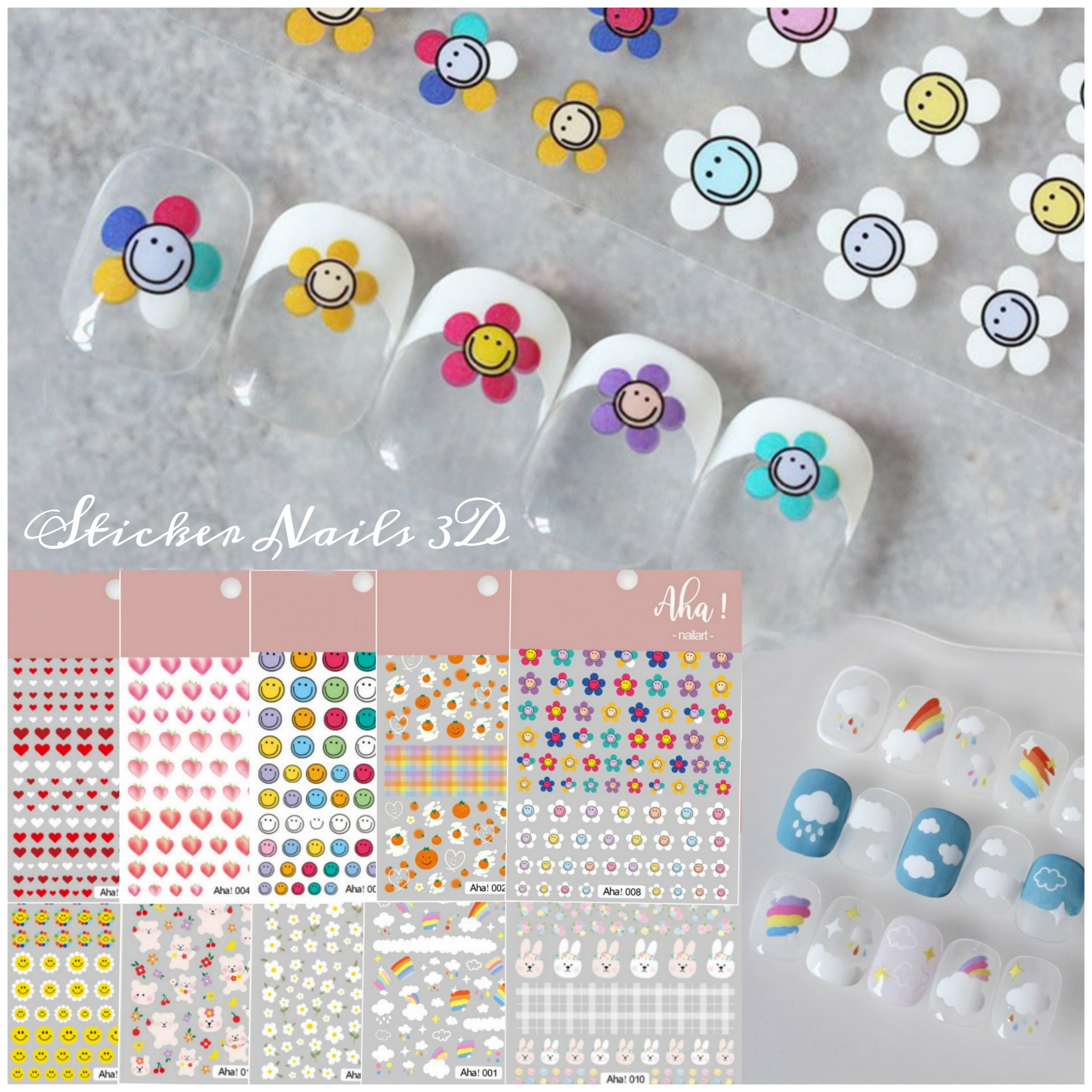 Sticker 3D Hàn Quốc Đáng Yêu - Hình Dán Móng Tay Aha