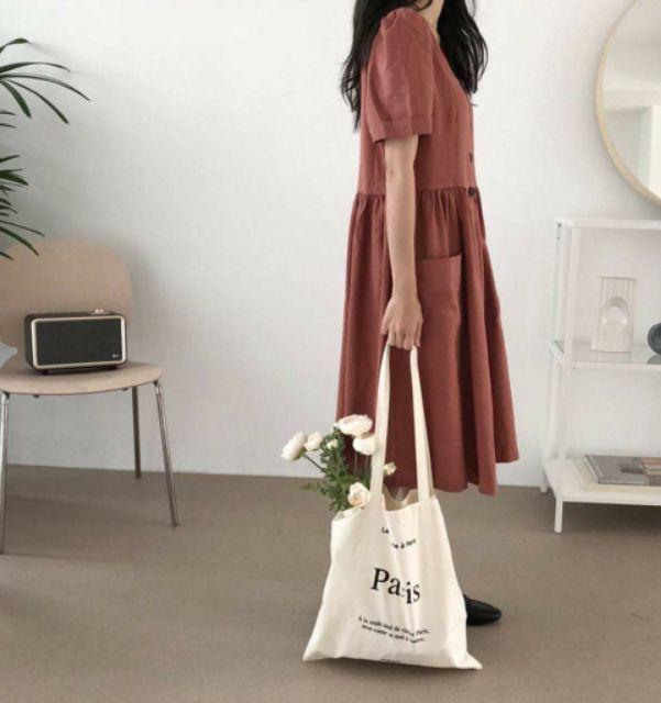 [HCM]Đầm nút trước 2 túi (kèm hình thật)