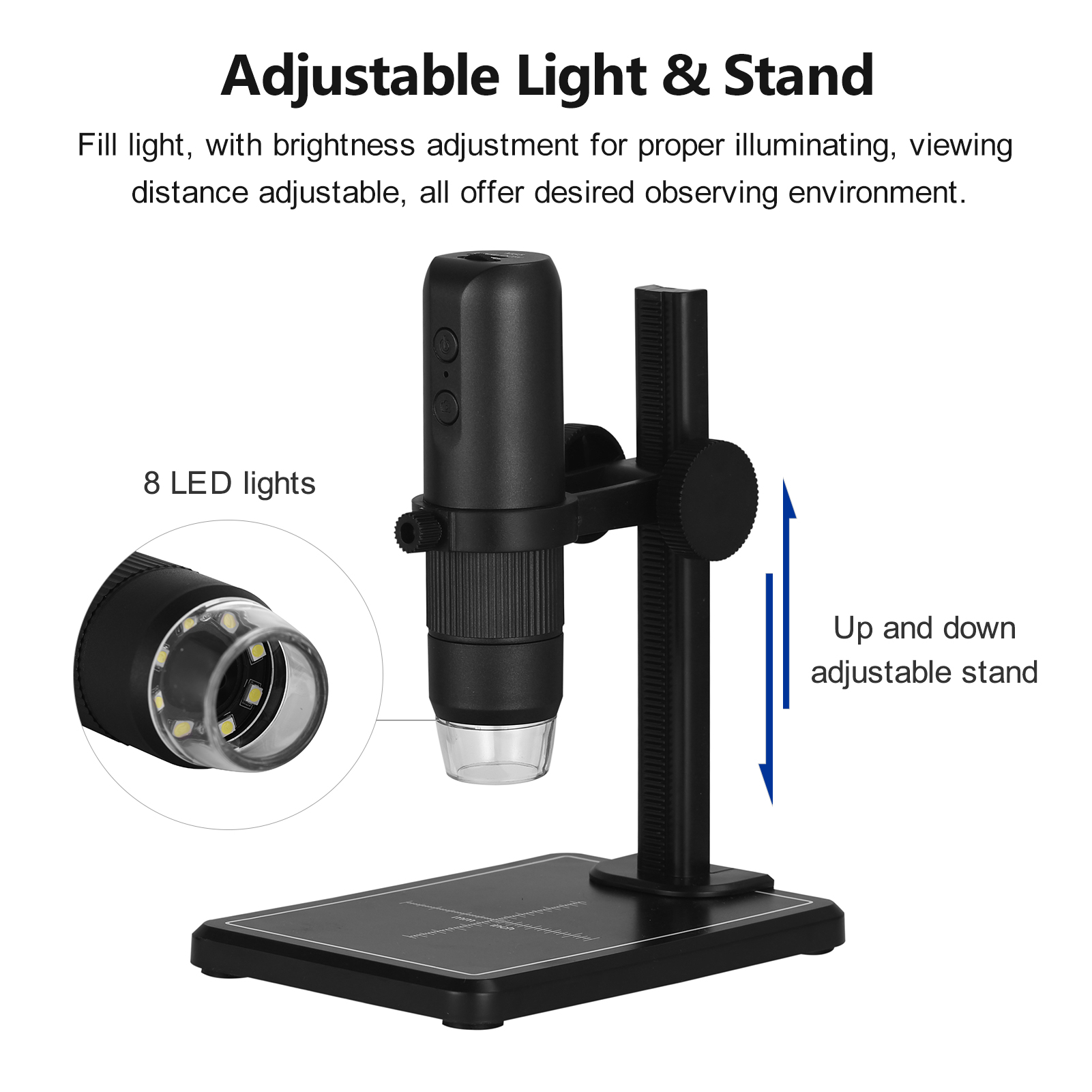 WiFi Wireless Digital Microscope Handheld Portable Microscope Camera 50X to 1000X Magnification 8 Adjustable LED Lights Compatible with iOS Android Smartphone Tablet Computer