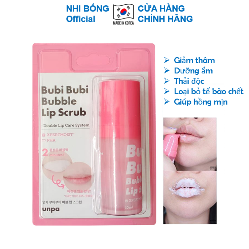 Tẩy tế bào chết sủi bọt cho Môi Unpa Bubi Bubi Bubble Lip Scrub Hàn Quốc 10ml nhập khẩu
