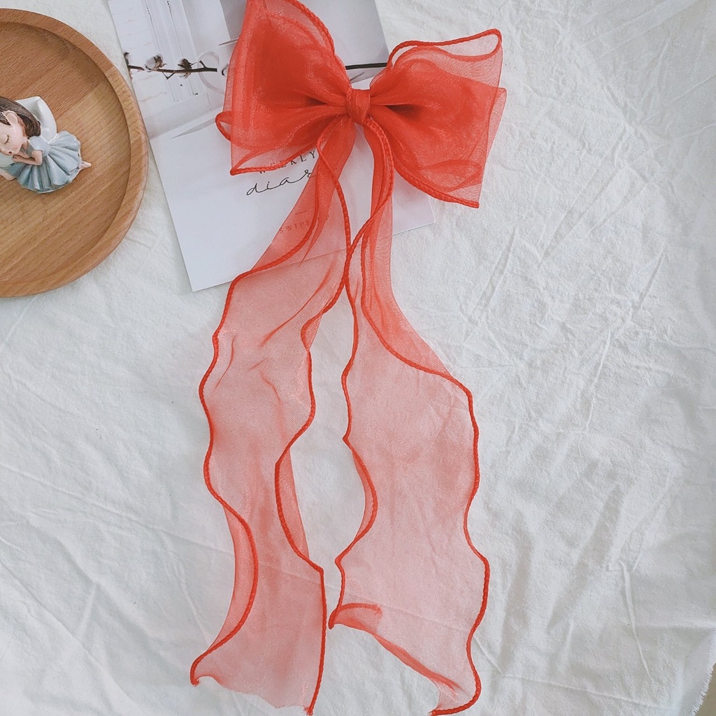 Kẹp nơ voan dài tua rua phong cách hàn quốc- Selenshop