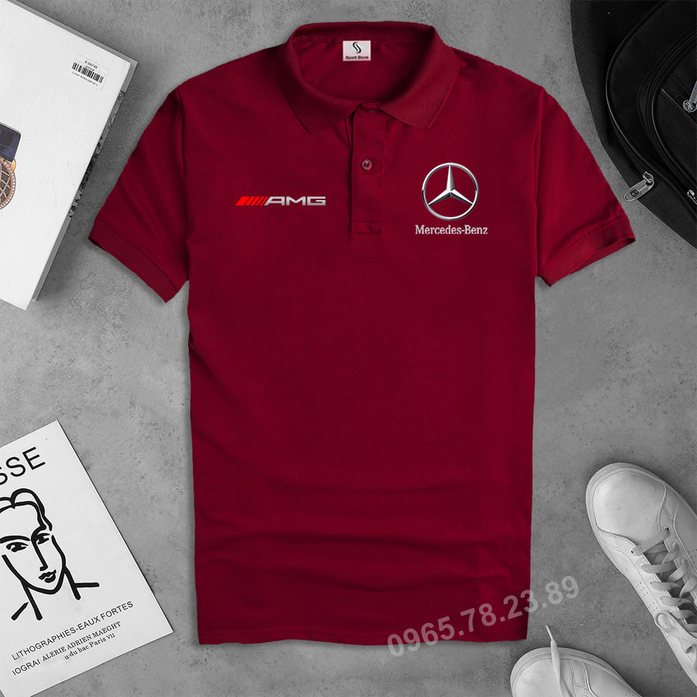 Áo Thun Polo Mercedes - AMG đỏ Cao Cấp cotton thấm hút mồ hôi - POLOMAN