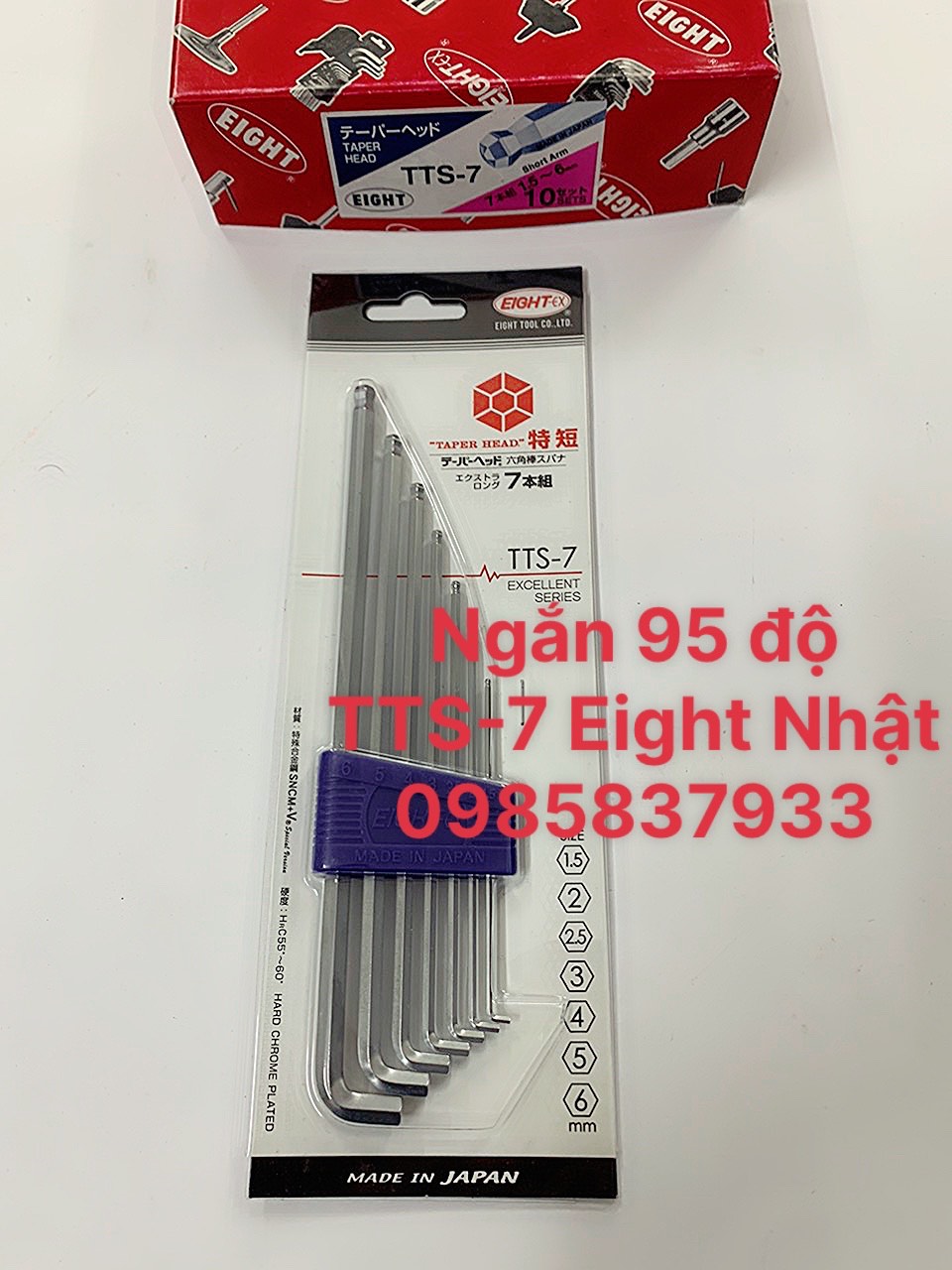 Bộ lục giác 7 chiếc đầu bi 1.5-6 mm ngắn 95 độ tts-7 eight nhật tại máy ntt bảo hành dài hạn an toàn hiệu quả