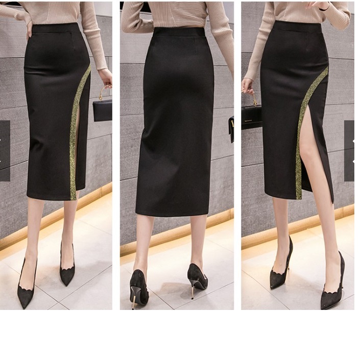 [HCM]Chân váy body xẻ tà viền kim tuyến- Chân váy nữ C052