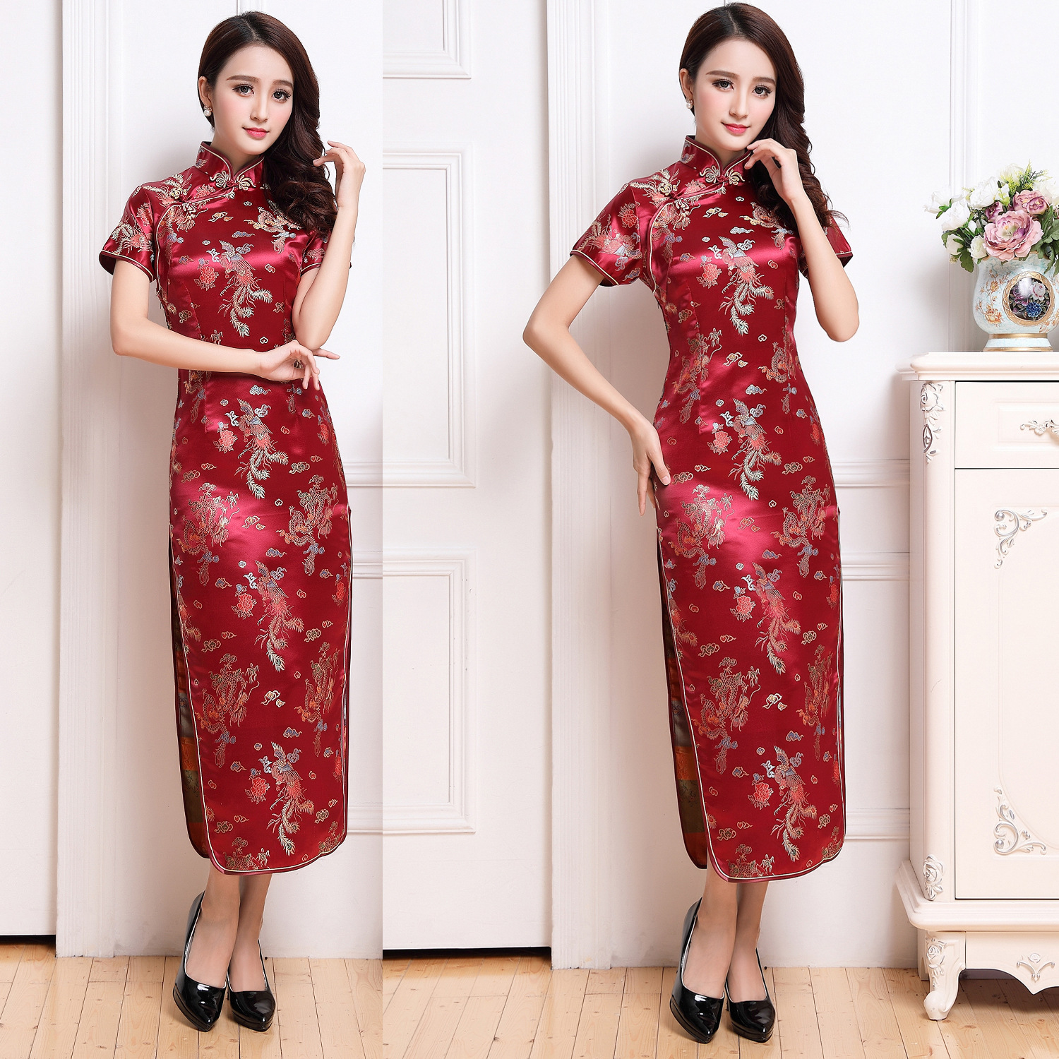 +“”+： Sườn Xám Dài Cỡ Lớn S-6XL