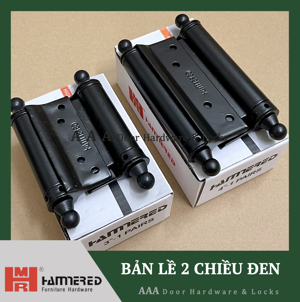 Bộ 2 bản lề cửa tự động 2 chiều Hammered màu ĐEN