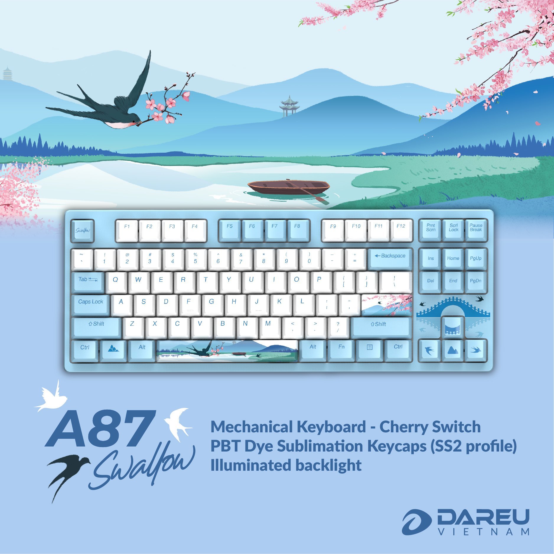 Bàn phím cơ Dareu A87 SWALLOW / Dream Cherry ( Brown , Red Switch)