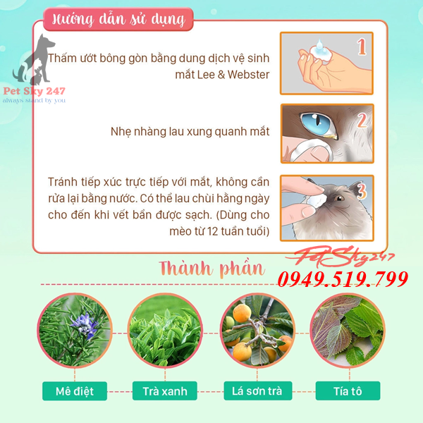 Dung Dịch Vệ Sinh Mắt Cho Mèo Lee&Webster 130ml