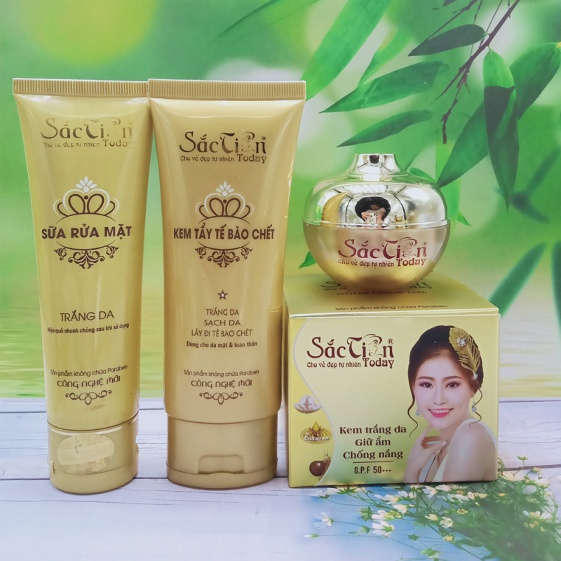Combo Kem trắng da giữ ẩm chống nắng + Kem tẩy tế bào chết + Sửa rửa mặt Sắc Tiên Today giá rẻ