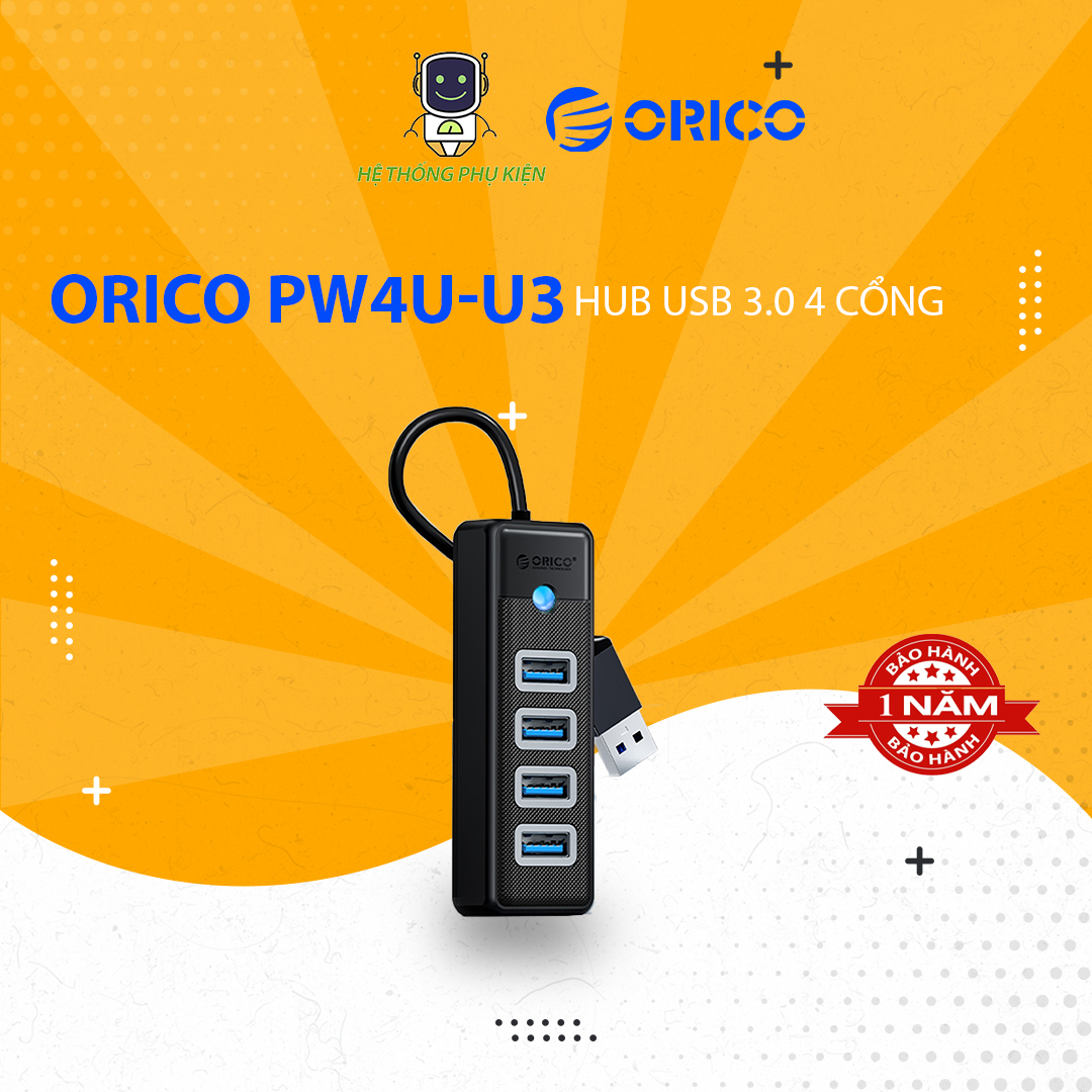 Hub usb 3.0 4 cổng orico pw4u-u3 – hàng chính hãng