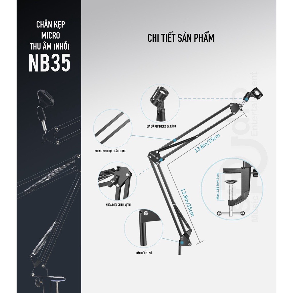 chân kẹp bàn mic thu âm live stream cao cấp N35