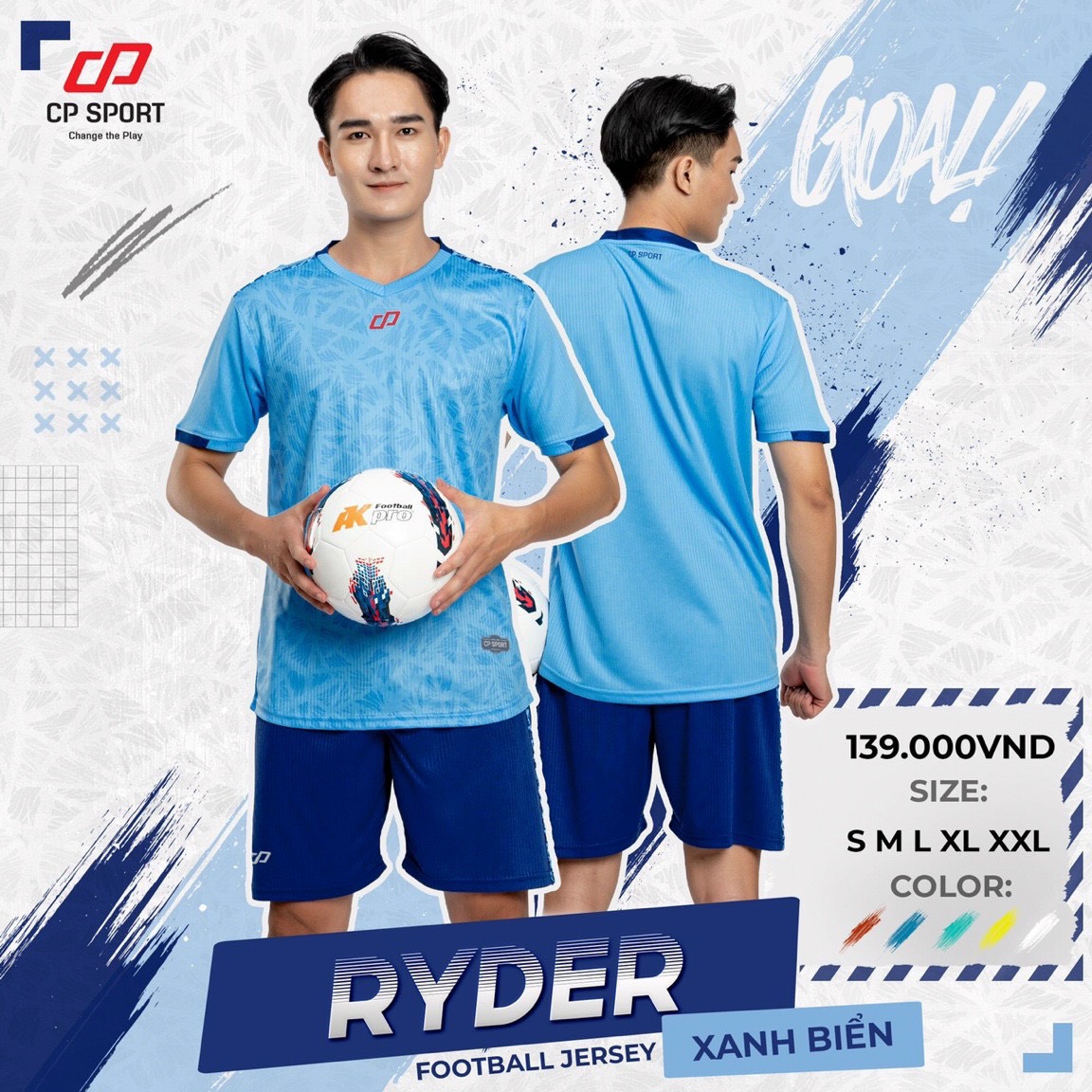 Quần áo đá bóng không logo CP Sport Ryder màu Xanh Biển