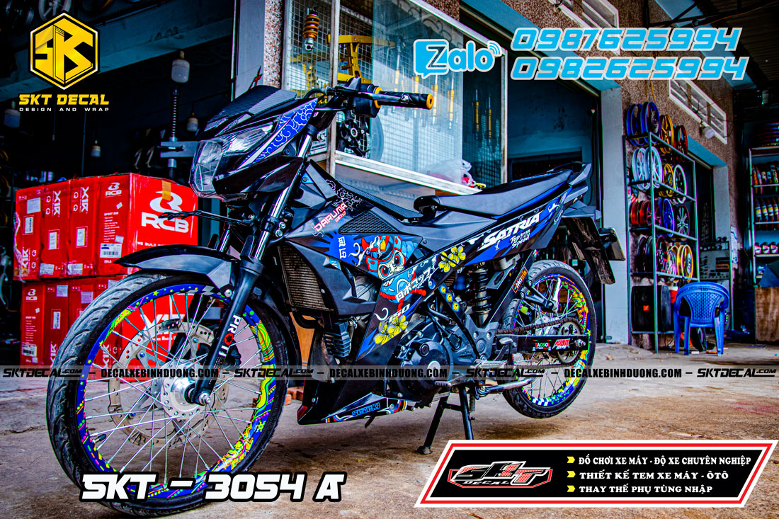 tem rời satria đen xanh samurai