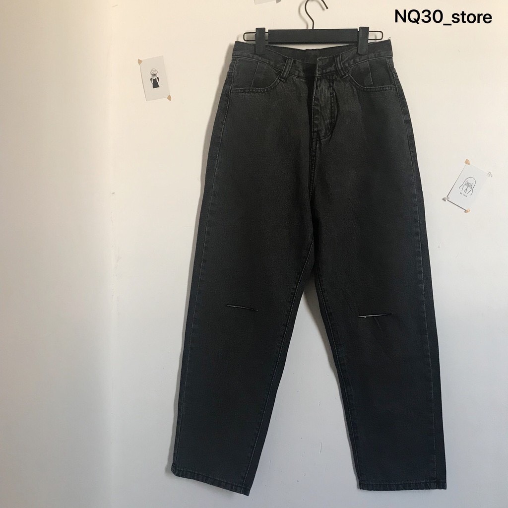Baggy Jeans Lưng Cao Xám Rách Gối