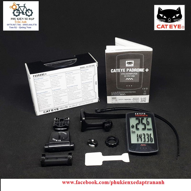Đồng Hồ Đo Tốc Độ Xe Đạp Không Dây CATEYE PADRONE+ CC-PA110W (CÓ ĐÈN NỀN)