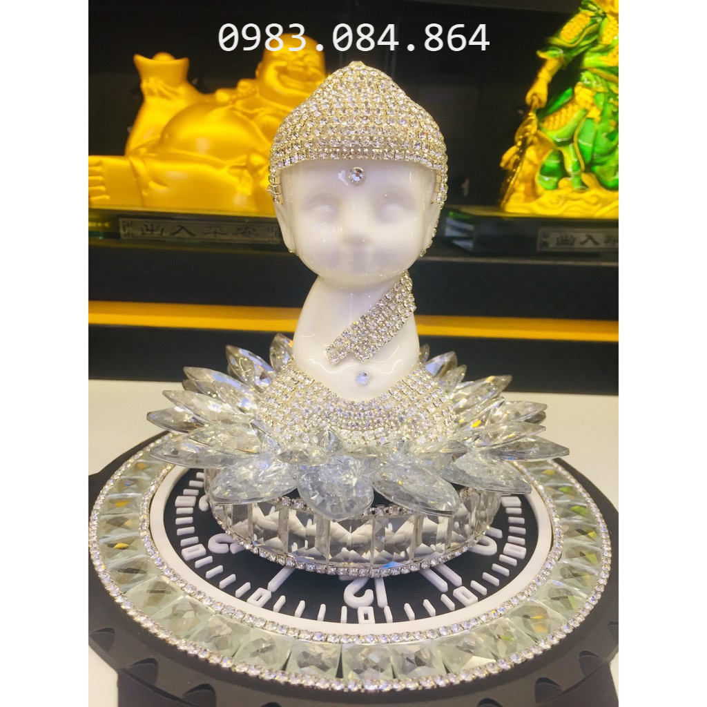 Tượng phật tiểu đài đính đá kèm nước hoa để taplo ô tô - tượng phật tọa đài sen đính pha lê kèm đế đính đá sang trọng