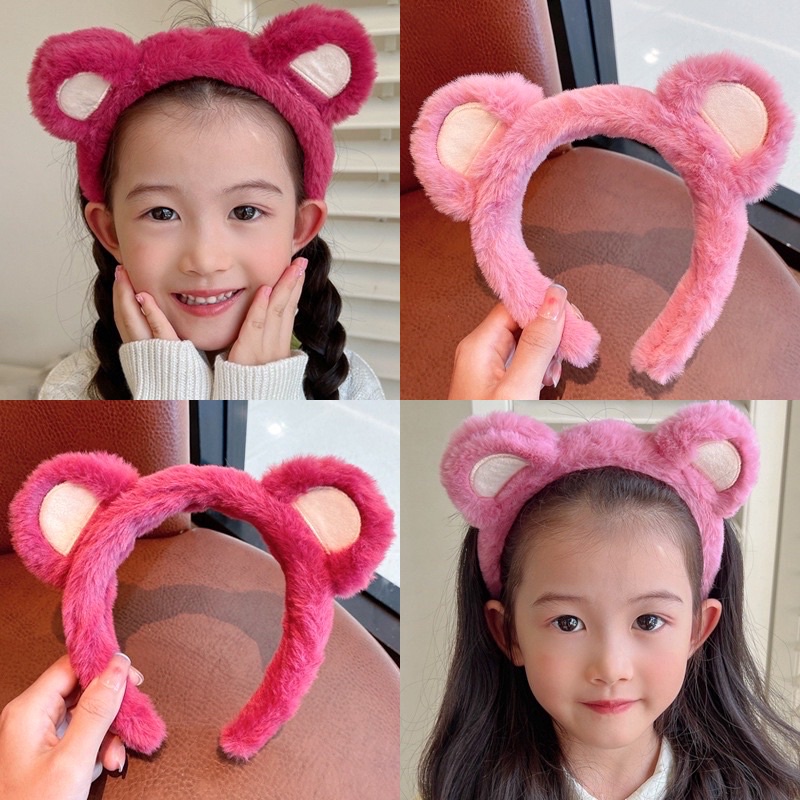 Cài tóc - bờm tóc kẹp tóc tai gấu hồng lotso, bờm ếch