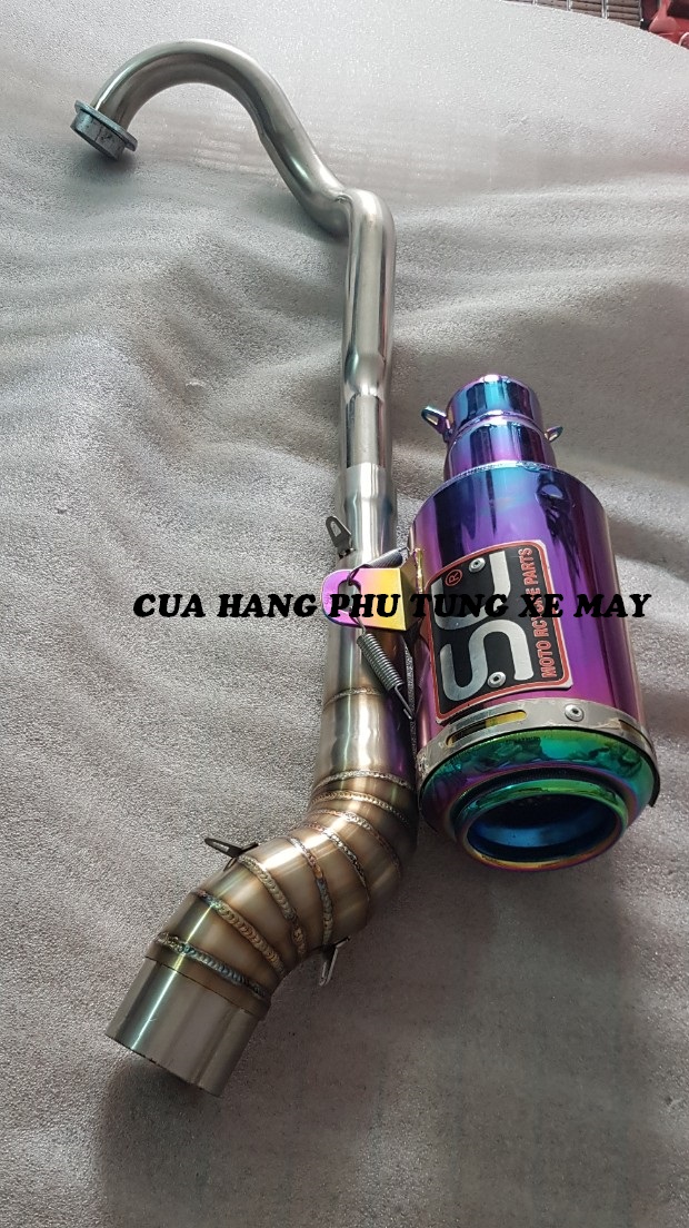 Pô SC tròn titan kèm cổ 2 khúc inox 304 cho xe Ex 135/ Ex 150/ Winner 150/ Winner X/ Sonic/ Raider Fi/ Satria