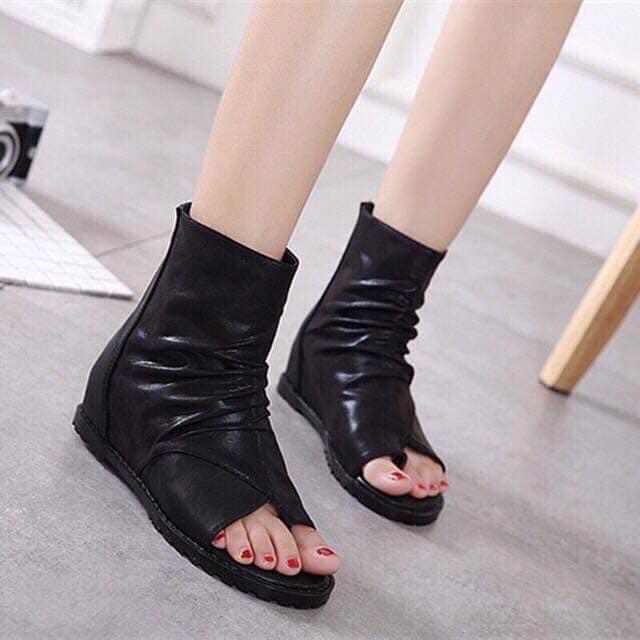 giày boot nữ xỏ ngón chất da trơn  siêu đẹp và êm chân