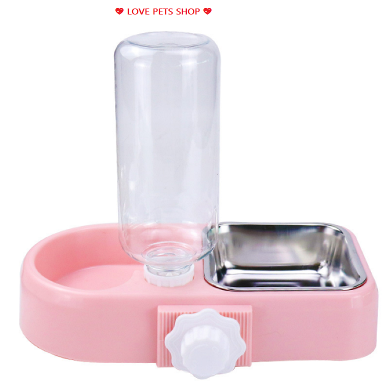 Bình đựng nước gắn chuồng tự động kèm chén ăn inox cho Chó Mèo - Love Pets Shop