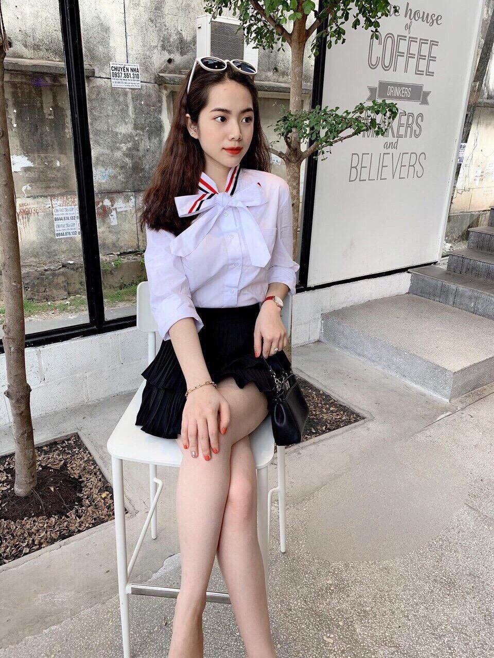 [HCM]Áo sơ mi nữ sọc cổ kèm nơ