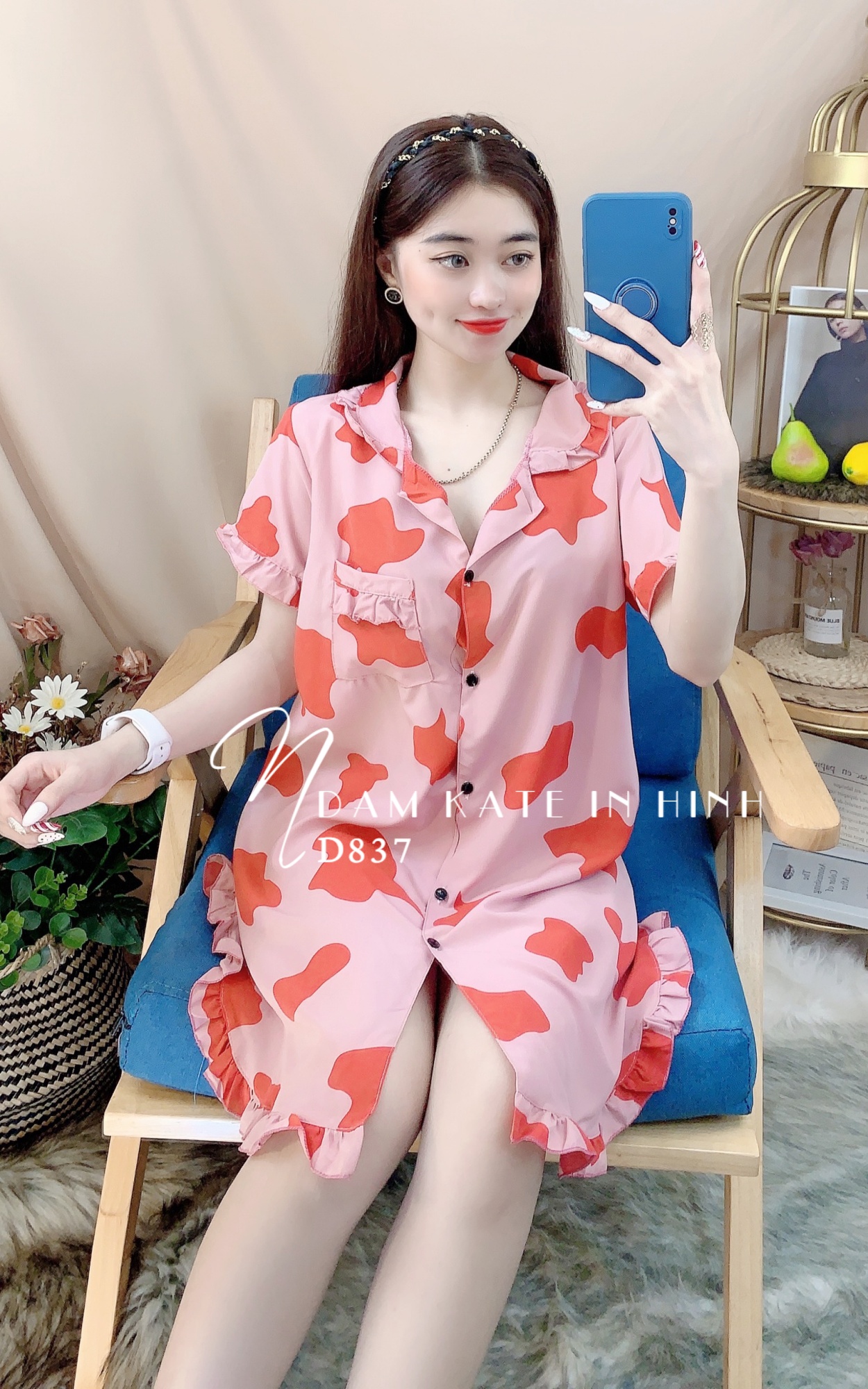 Đầm ngủ nữ dễ thương phom 55kg 🎀 Đầm kate in hình cực xinh D848 🎀 Ảnh thật 🎀 Đầm ngủ nữ 🎀 Đầm kate phom to