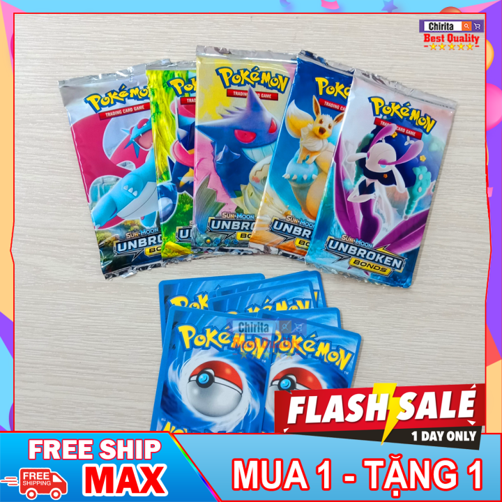 Sale combo 6 gói thẻ bài pokemon - thẻ bài pokemon - 1 bộ gồm 8 lá bài