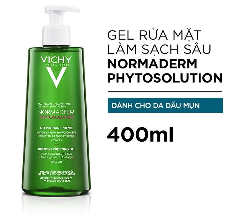 Gel Rửa Mặt Cho Da Dầu Mụn Làm Sạch Sâu, Giảm Nhờn Vichy Normaderm Phytosolution Intensive Purifying Gel 400ml