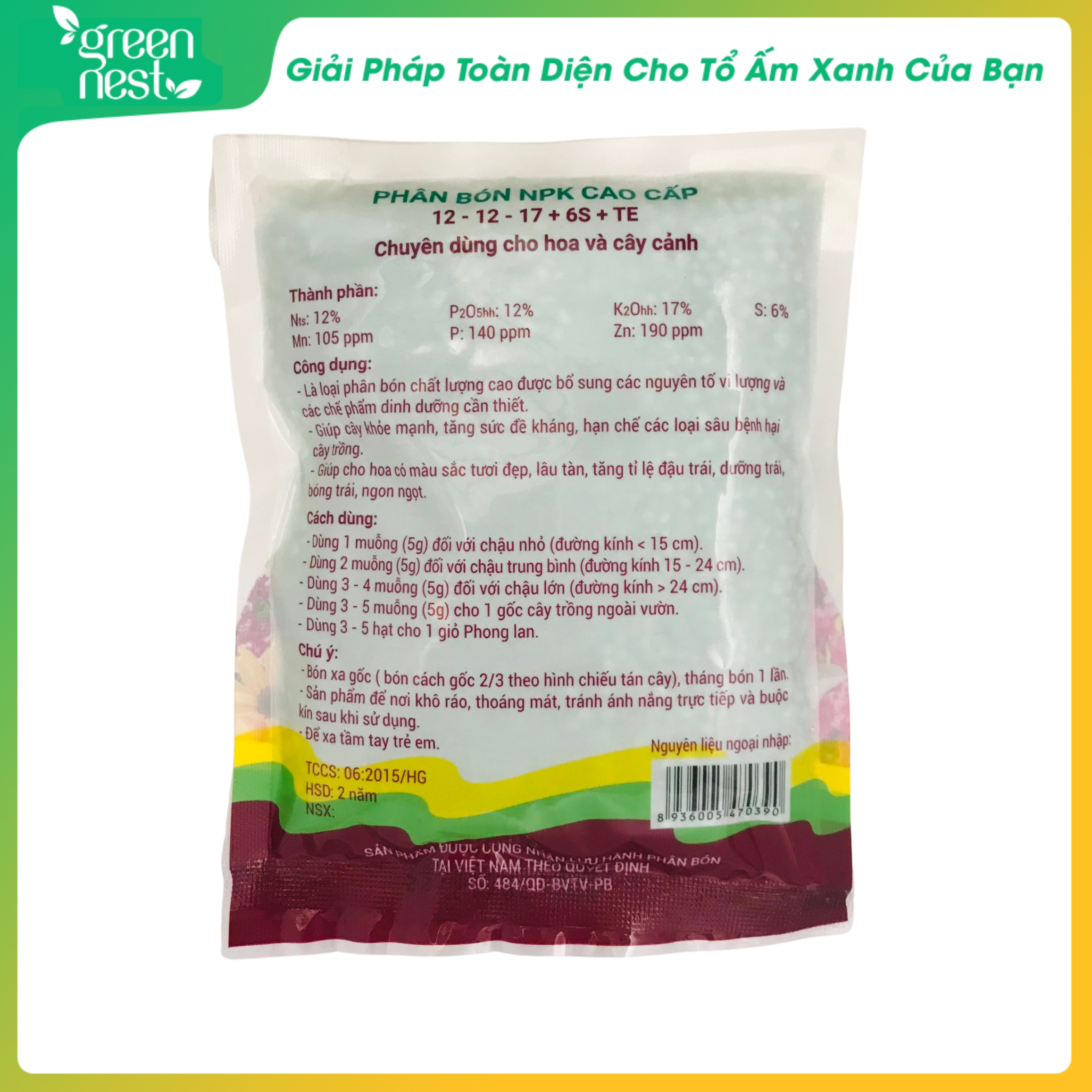 Phân Bón NPK Cao Cấp Better 12-12-17+6S+TE (Phân Xanh) . 200gr